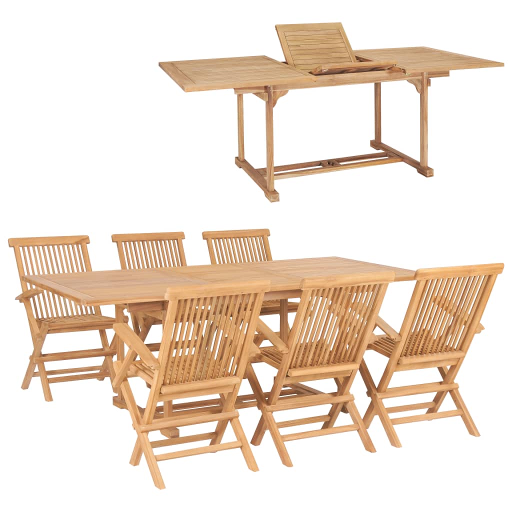 7 Piece Outdoor Dining Set 150-200x100x75 cm Solid Teak Wood